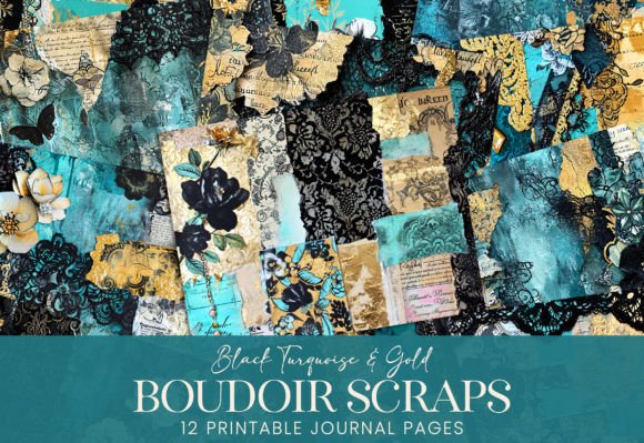 Download Boudoir Scraps Black Lace Turquoise Gold - Black Collection