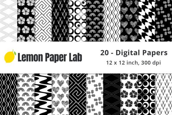 Download Black and White Geometric Digital Paper - Black Collection