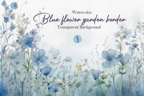 Download Watercolor Blue Flower Garden Border PNG - Flower garden Collection