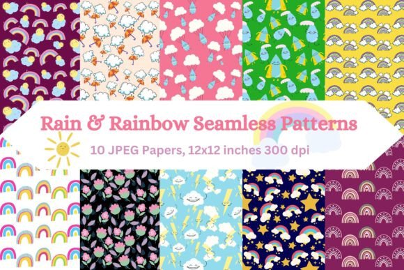 Download Whimsical Rain and Rainbow Patterns - Rainbow pattern Collection