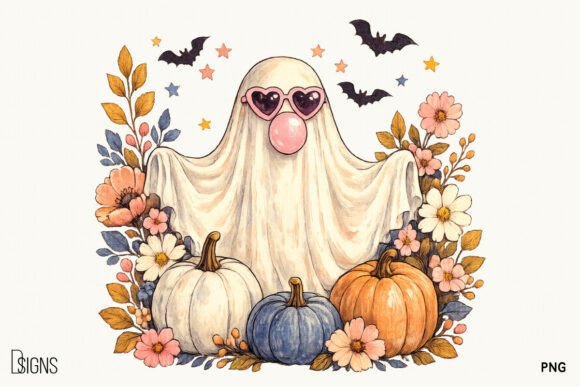 Download Cute Ghost Halloween Fall Flowers PNG - Halloween Collection