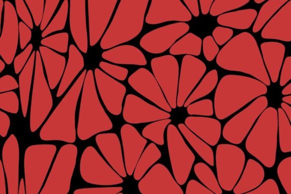 Download Black and Red Retro Flower Pattern - Black Collection