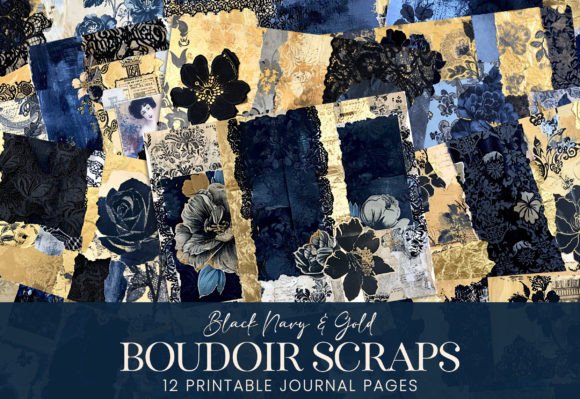 Download Boudoir Scraps Black Lace Navy Blue Gold - Black Collection