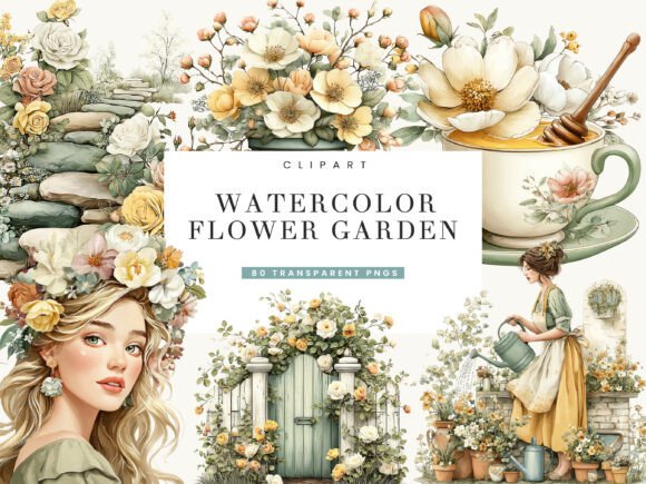 Download Watercolor Flower Garden Clipart Bundle - Flower garden Collection