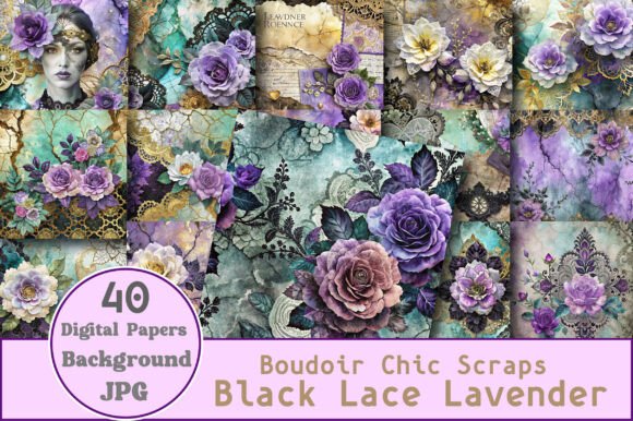 Download Boudoir Chic Scraps Black Lace Lavender - Black Collection