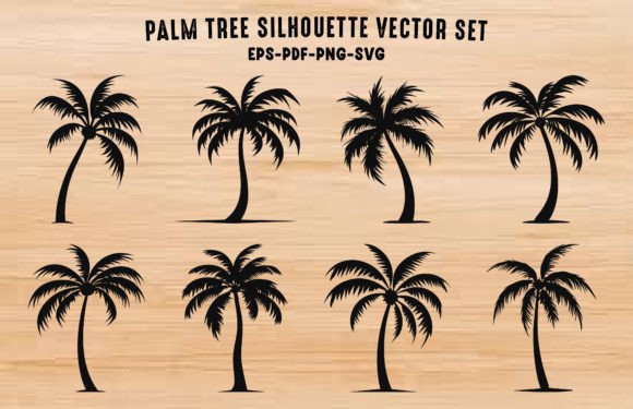 Download Palm Trees Black Silhouette Vector Set - Black Collection
