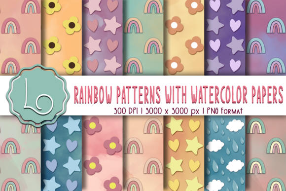 Download Rainbow Patterns with Watercolor Papers - Rainbow pattern Collection
