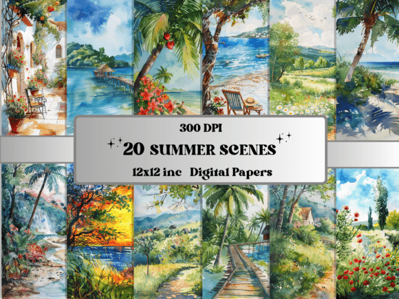 Download Watercolor Summer Scene Background Paper - Background paper Collection